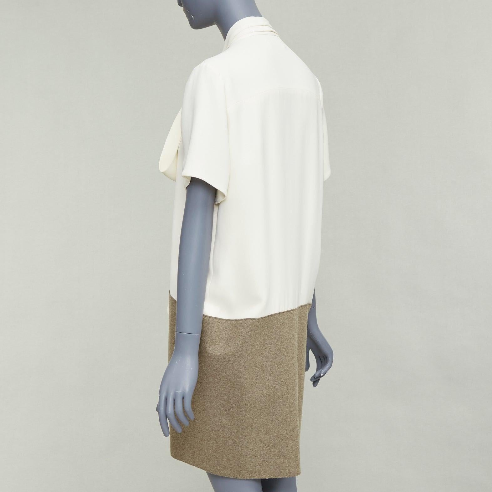 OLD CELINE Phoebe Philo cremefarbenes taupefarbenes Hemdkleid aus Seidenwollfilz mit tiefer Taille FR38 M im Angebot 1