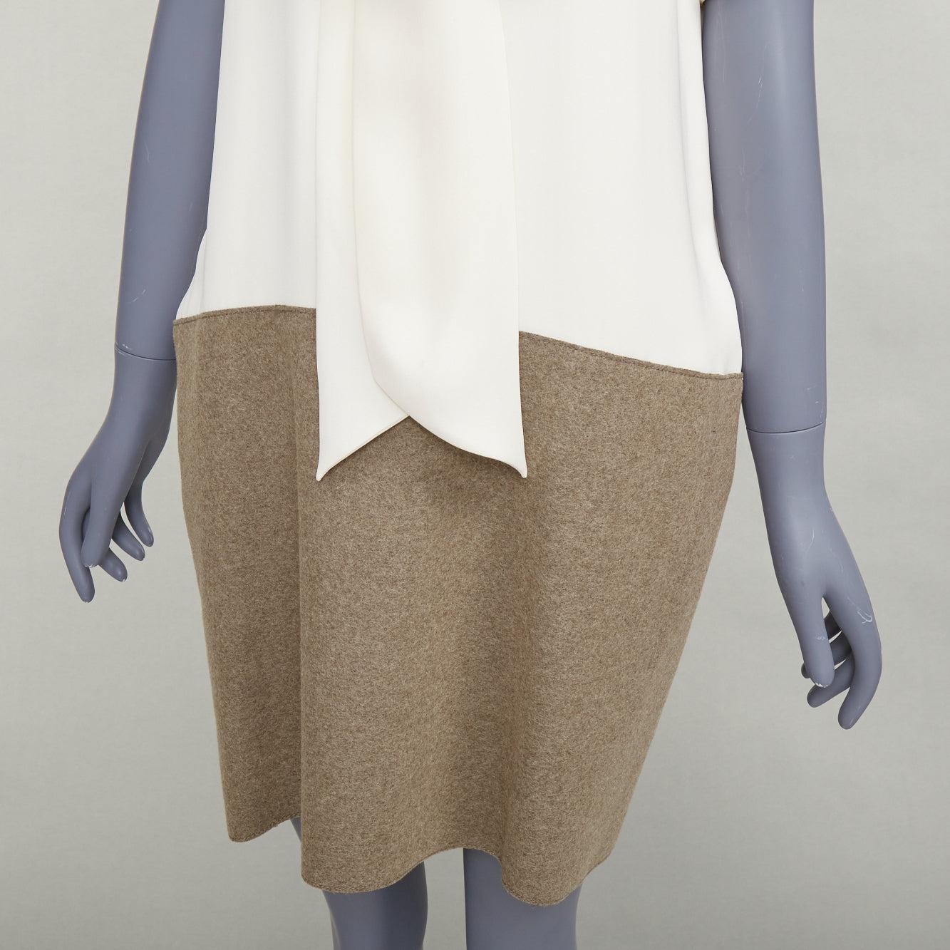 OLD CELINE Phoebe Philo cremefarbenes taupefarbenes Hemdkleid aus Seidenwollfilz mit tiefer Taille FR38 M im Angebot 2