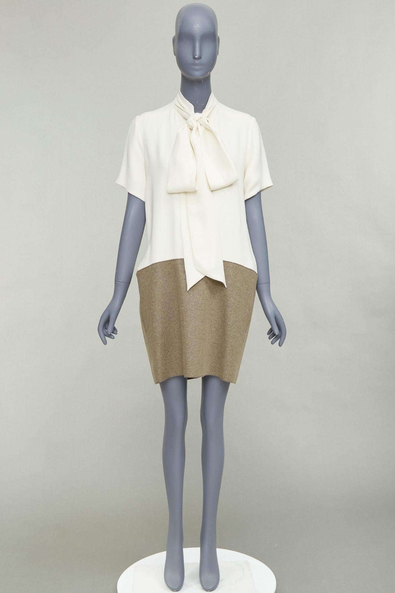 OLD CELINE Phoebe Philo cremefarbenes taupefarbenes Hemdkleid aus Seidenwollfilz mit tiefer Taille FR38 M im Angebot 4