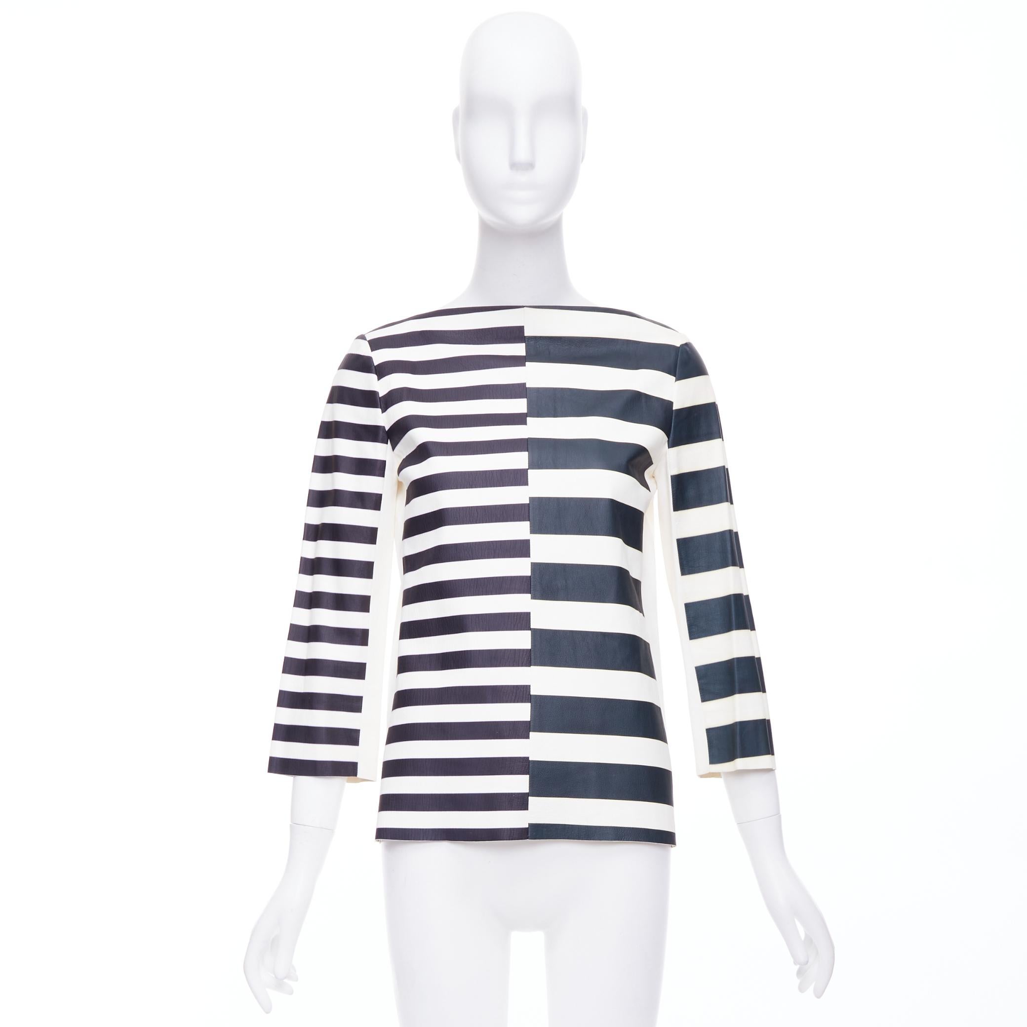 OLD CELINE Phoebe Philo genuine lambskin striped leather patch top FR38 M For Sale 5