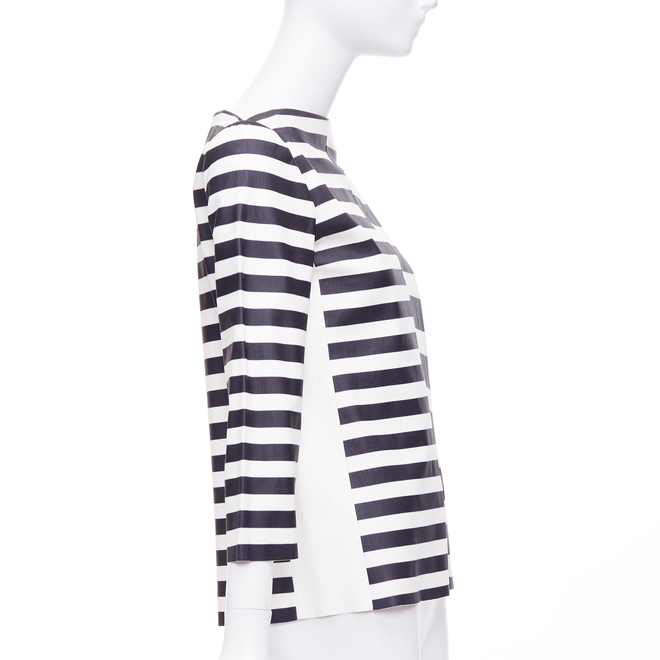 OLD CELINE Phoebe Philo genuine lambskin striped leather patch top FR38 M In Good Condition For Sale In Hong Kong, NT