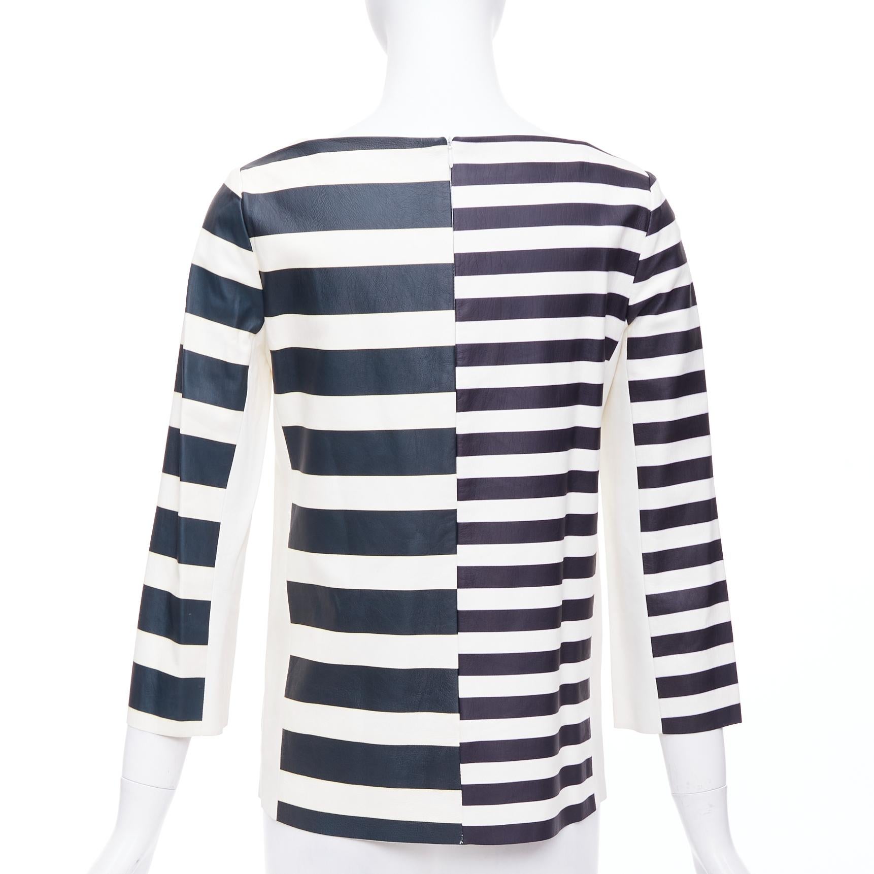 Women's OLD CELINE Phoebe Philo genuine lambskin striped leather patch top FR38 M For Sale