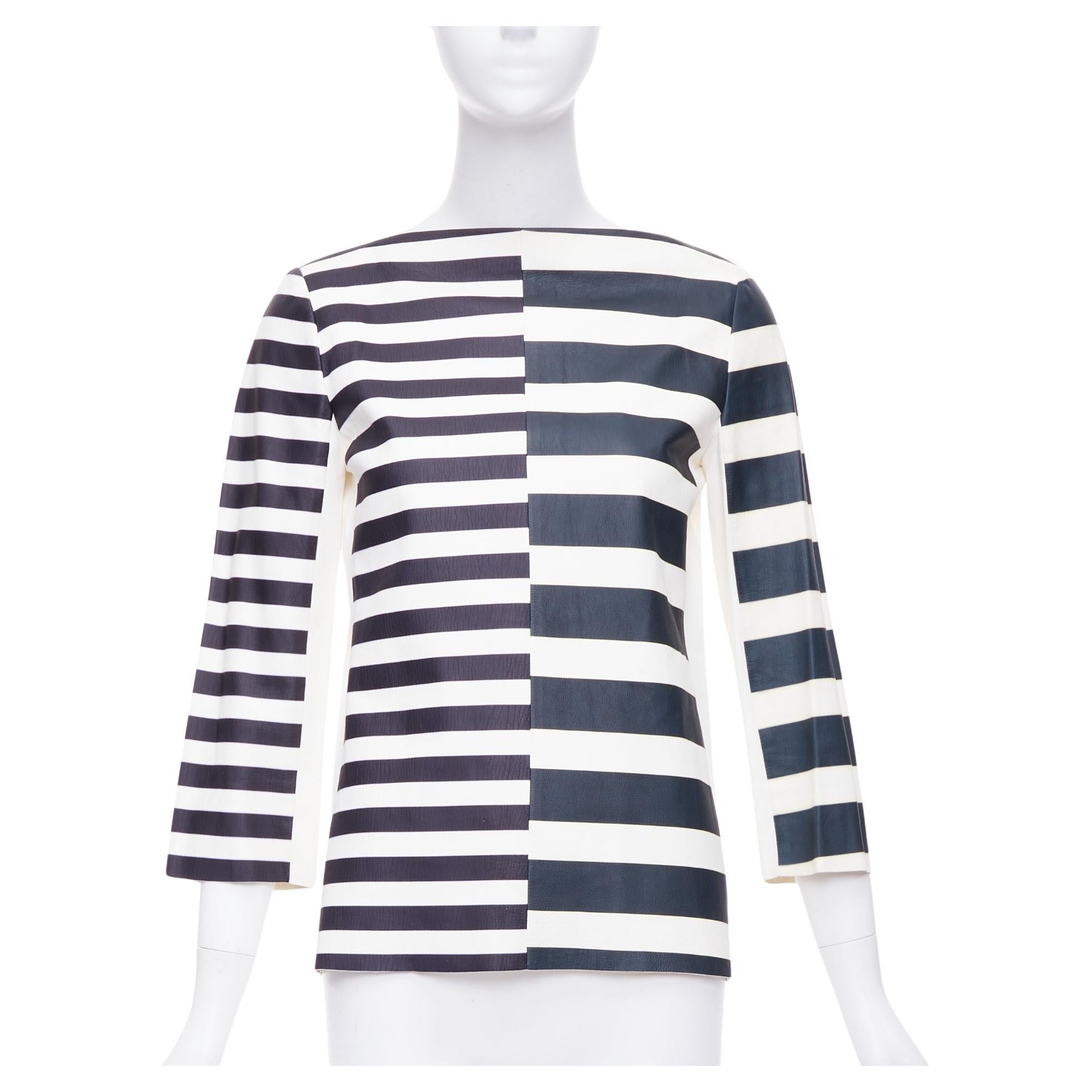 OLD CELINE Phoebe Philo genuine lambskin striped leather patch top FR38 M For Sale