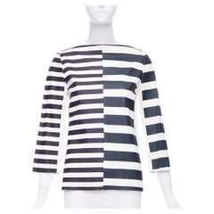 OLD CELINE Phoebe Philo genuine lambskin striped leather patch top FR38 M