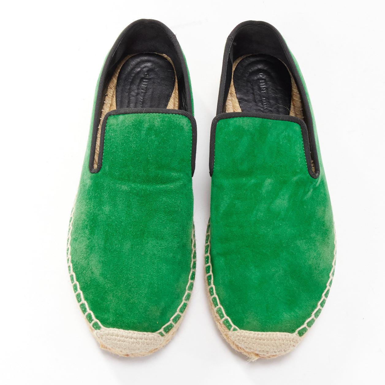 OLD CELINE Phoebe Philo green suede black grosgrain jute espadrilles EU38
Reference: NILI/A00064
Brand: Celine
Designer: Phoebe Philo
Material: Suede
Color: Green, Beige
Pattern: Solid
Closure: Slip On
Lining: Nude Fabric
Made in: