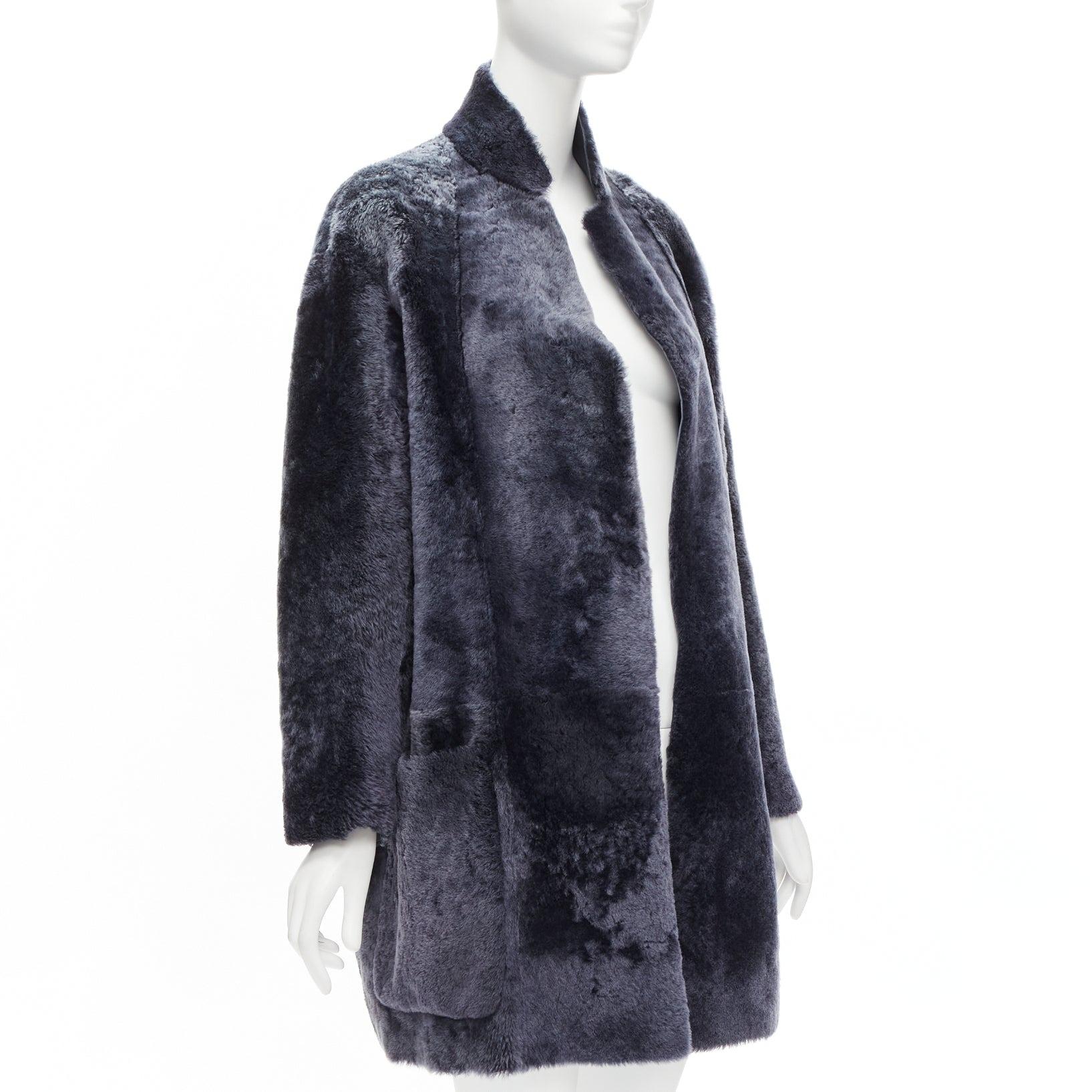 OLD CELINE Phoebe Philo grey lamb fur minimal cocoon coat FR34 XS In Excellent Condition In Hong Kong, NT
