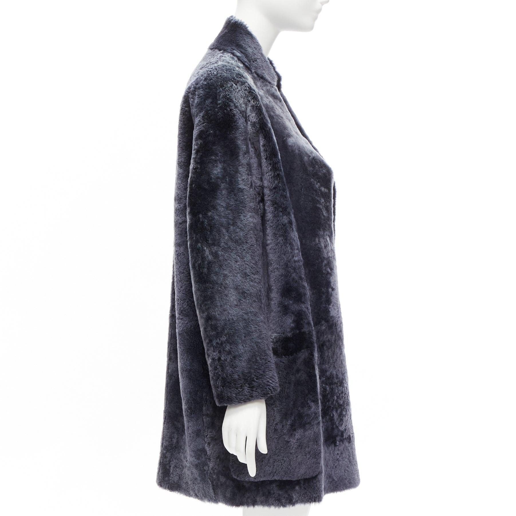 Women's OLD CELINE Phoebe Philo grey lamb fur minimal cocoon coat FR34 XS