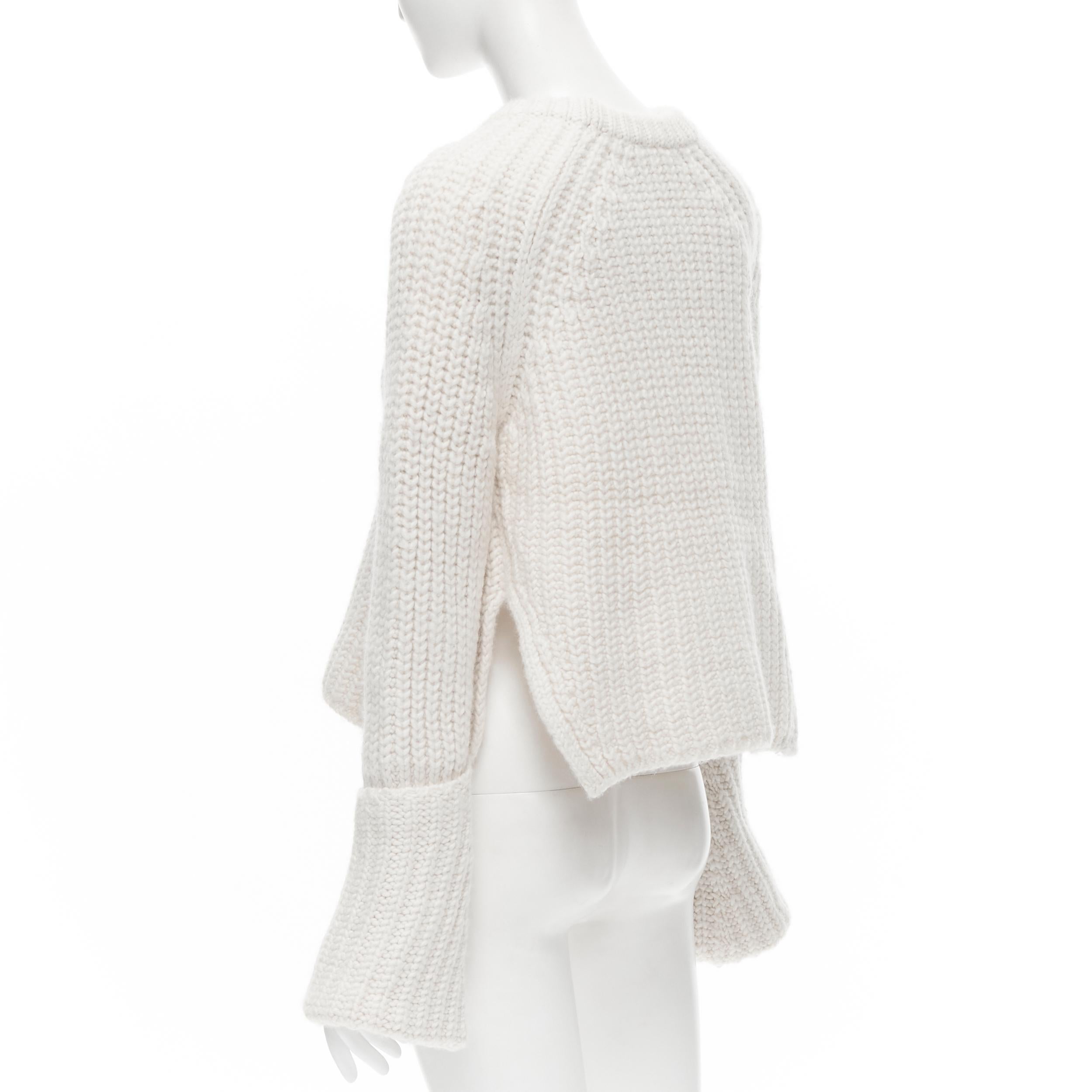 Gray OLD CELINE Phoebe Philo heavy knit wool cuffed sleeve cropped sweater XS
