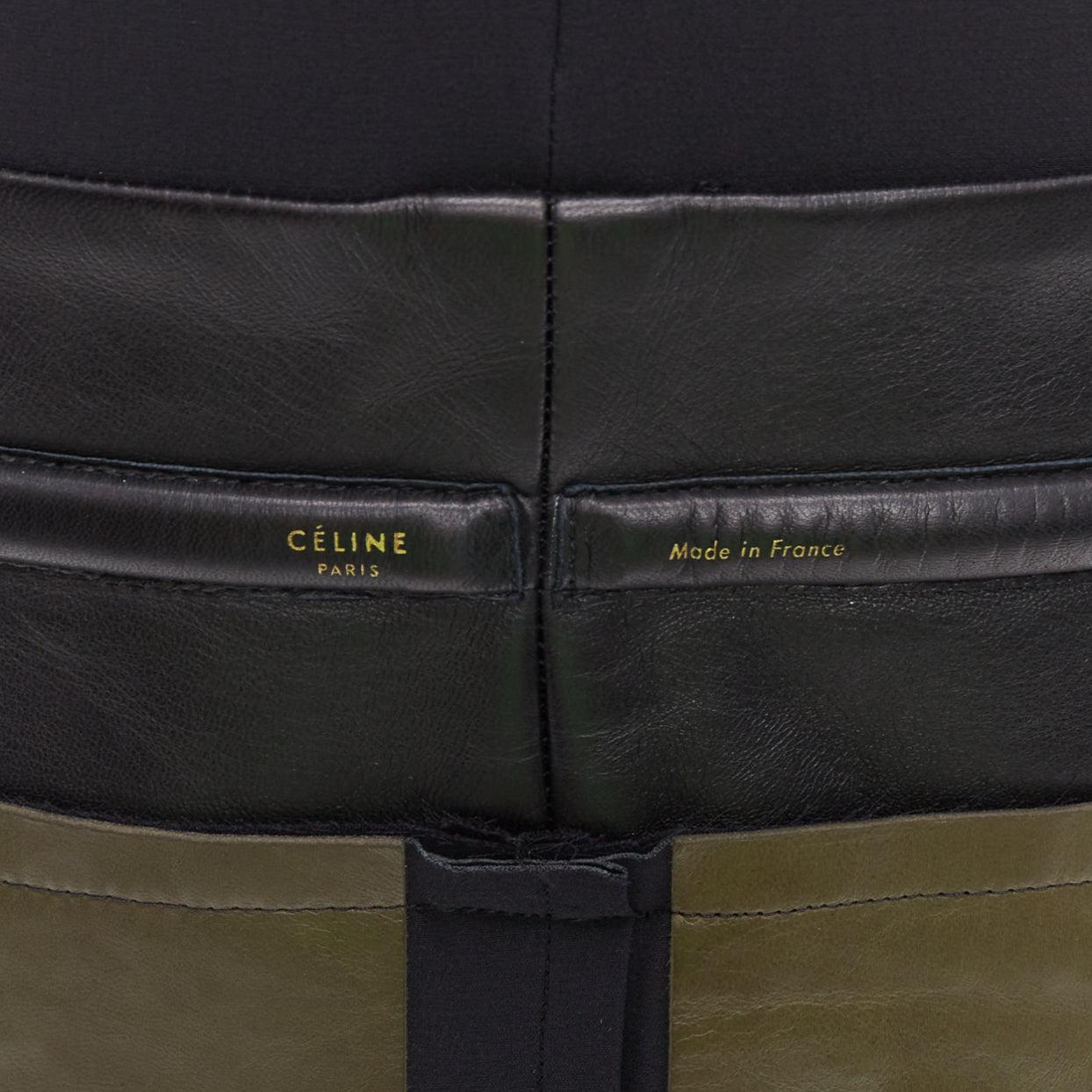 OLD CELINE Phoebe Philo khaki black leather silk stripe dress FR36 S For Sale 2