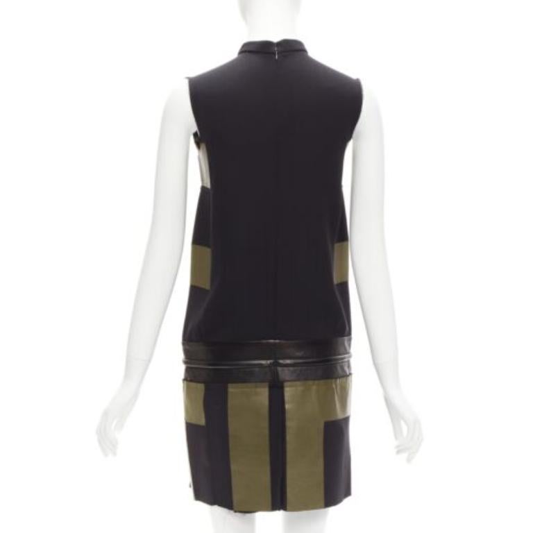 Women's OLD CELINE Phoebe Philo khaki leather black panel gold belt dress FR36 S For Sale