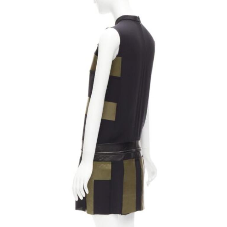 OLD CELINE Phoebe Philo khaki leather black panel gold belt dress FR36 S For Sale 1