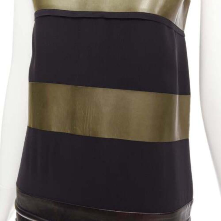 OLD CELINE Phoebe Philo khaki leather black panel gold belt dress FR36 S For Sale 2
