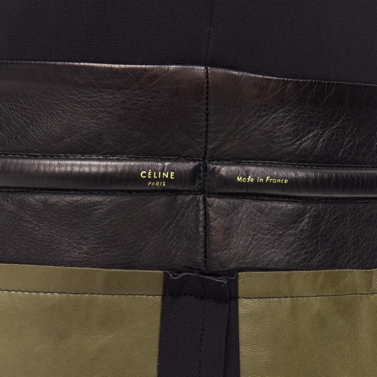 OLD CELINE Phoebe Philo khaki leather black panel gold belt dress FR36 S For Sale 4