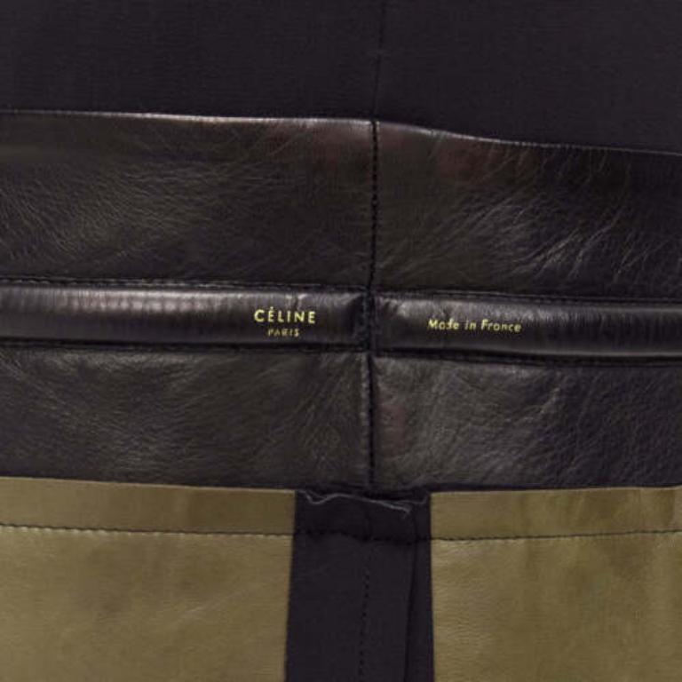 OLD CELINE Phoebe Philo khaki leather black panel gold belt dress FR36 S For Sale 3