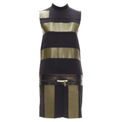 OLD CELINE Phoebe Philo khaki leather black panel gold belt dress FR36 S
