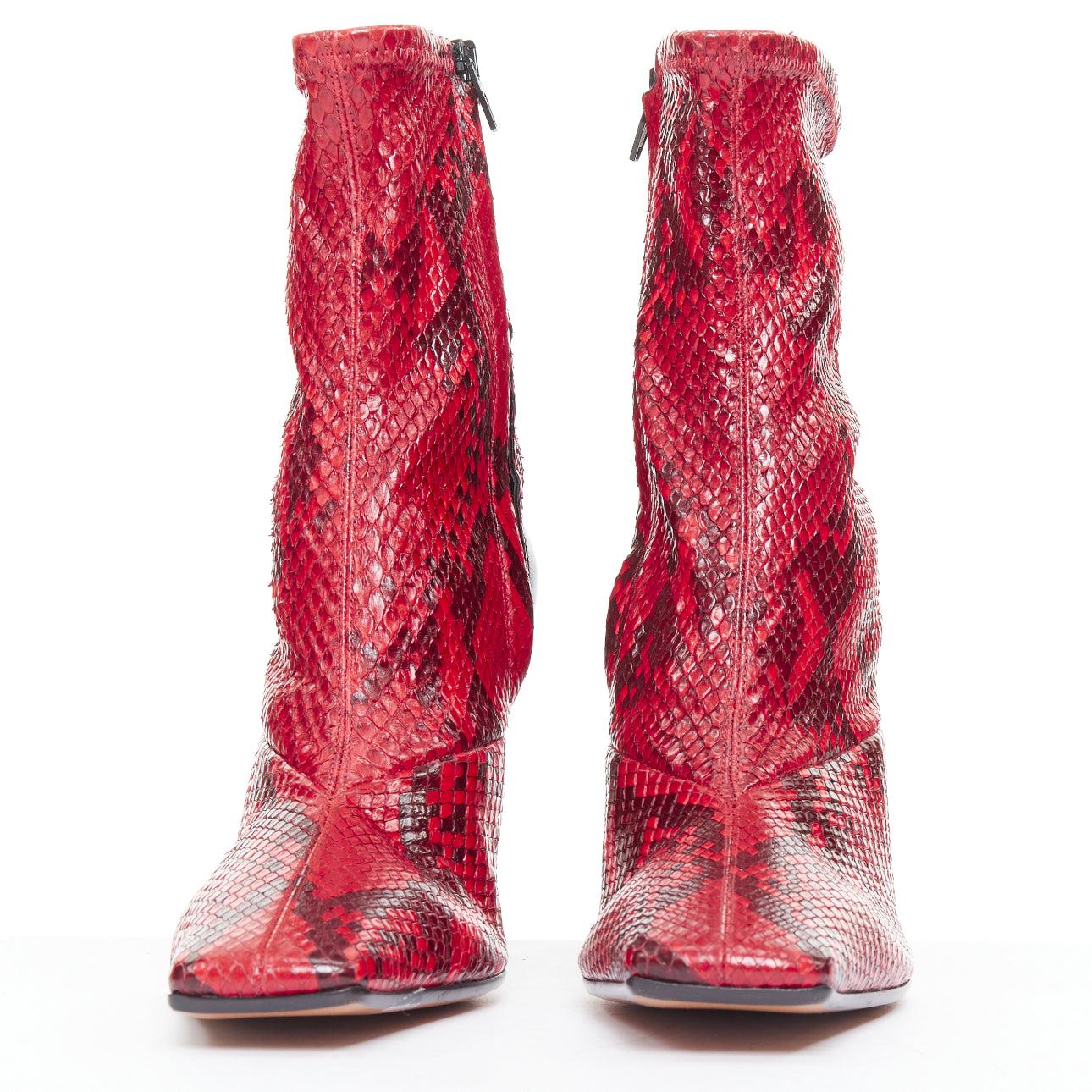 Pink OLD CELINE Phoebe Philo Madame Flared scaled leather square toe ankle boots EU39 For Sale