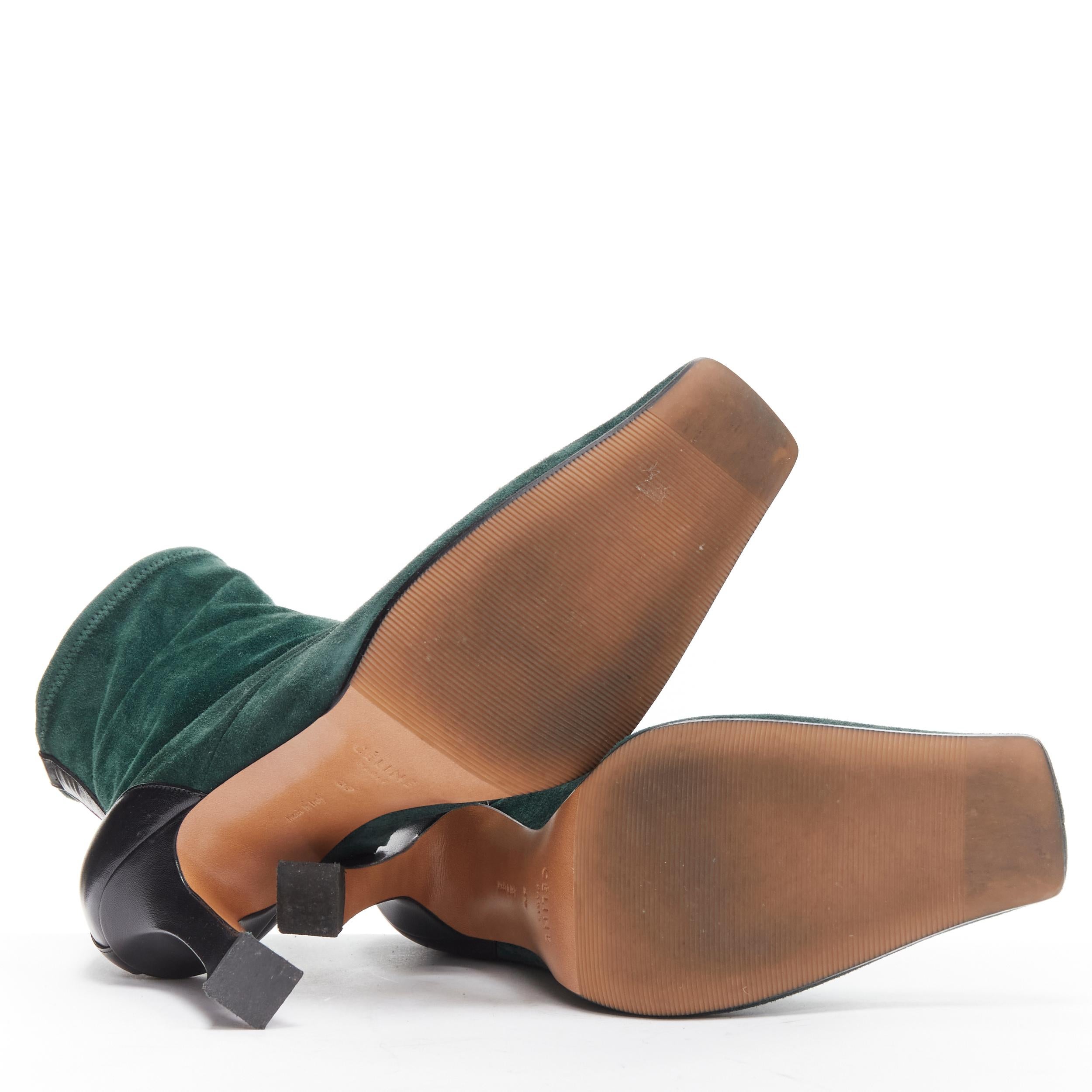 OLD CELINE Phoebe Philo Madame green suede leather spool heel boots EU39 8