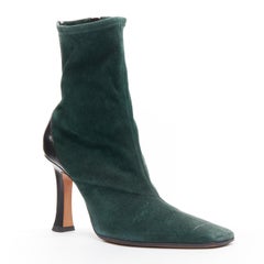 OLD CELINE Phoebe Philo Madame green suede leather spool heel boots EU39