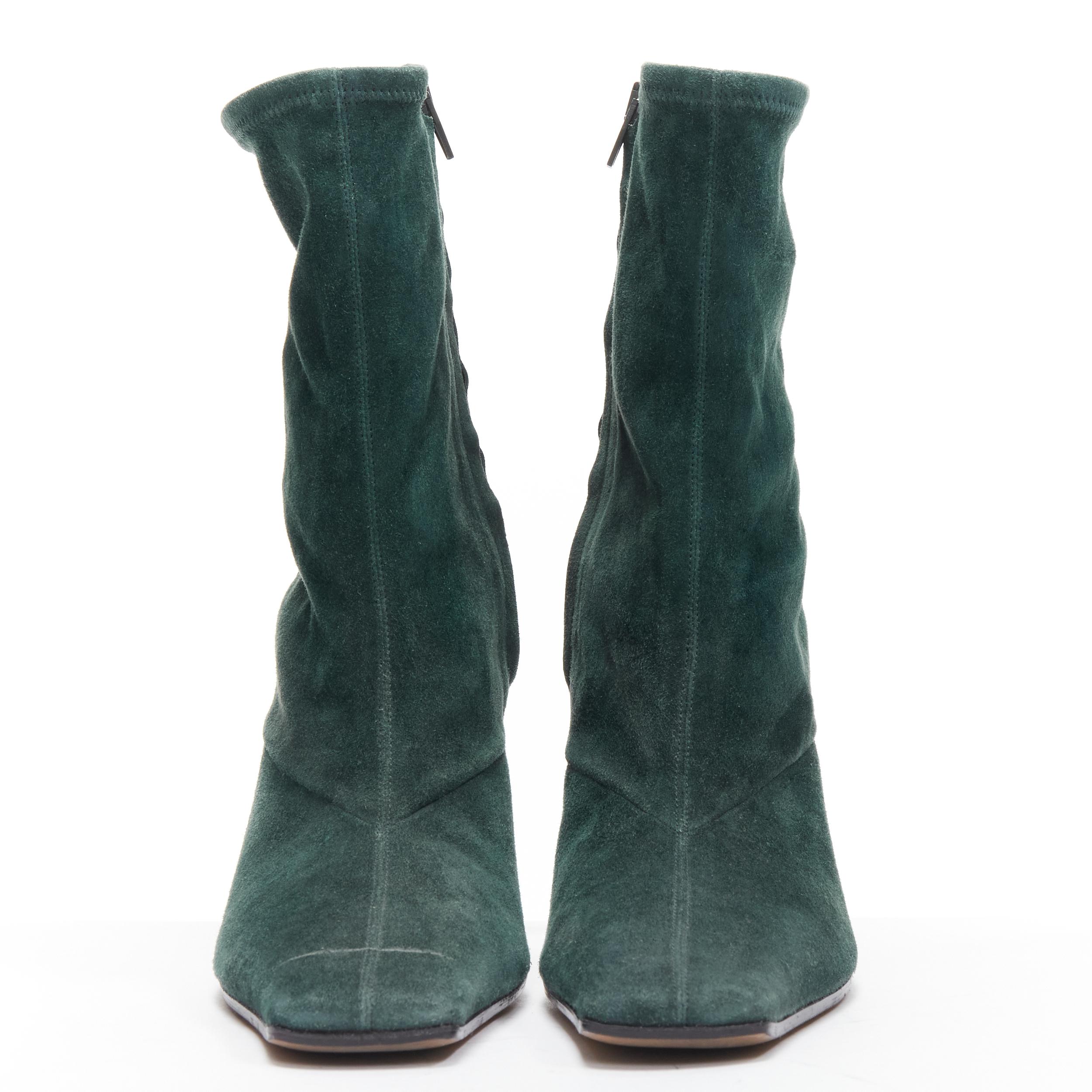 OLD CELINE Phoebe Philo Madame green suede leather spool heel boots EU39 In Good Condition In Hong Kong, NT
