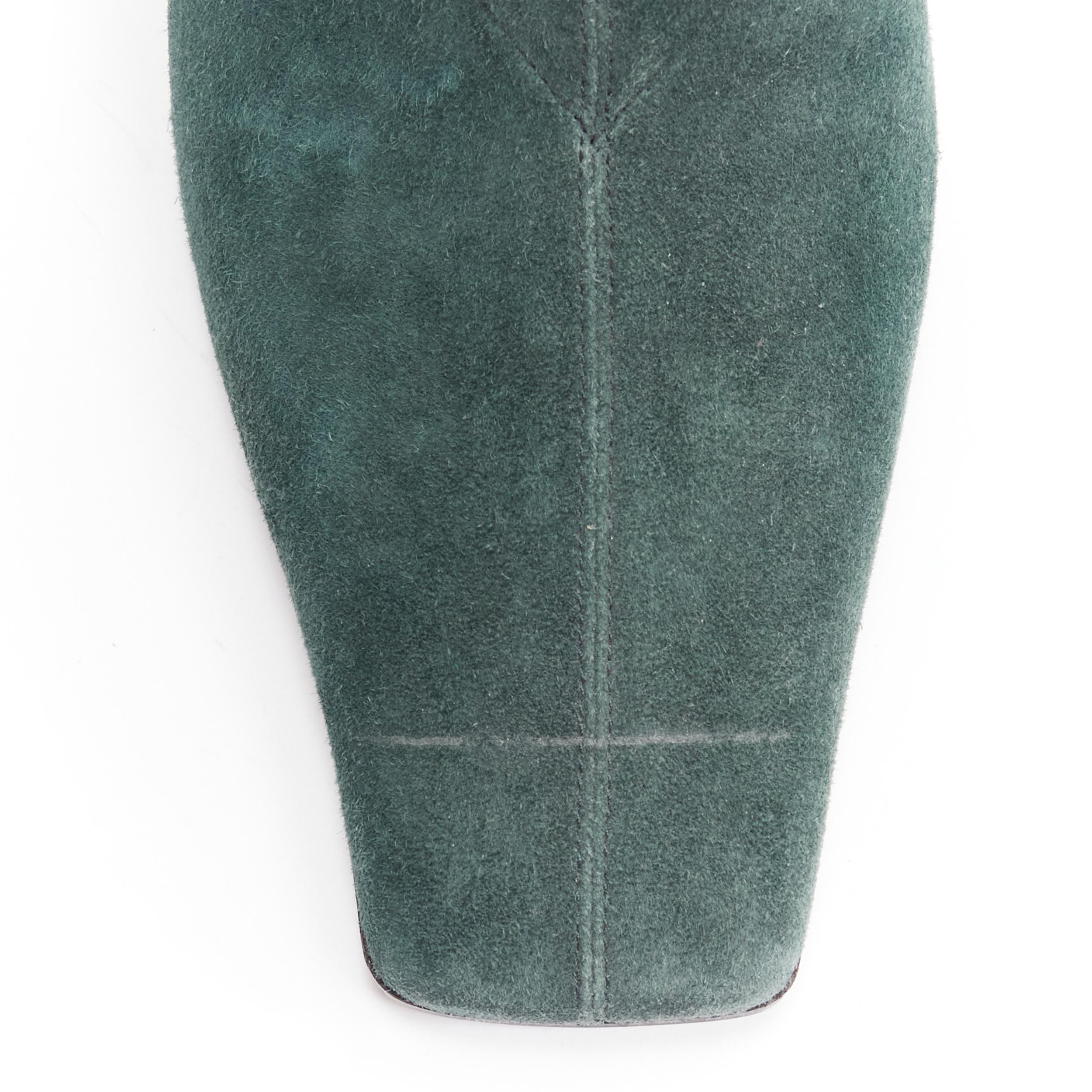 OLD CELINE Phoebe Philo Madame green suede leather spool heel boots EU39 2