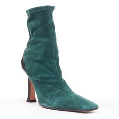 OLD CELINE Phoebe Philo Madame green suede square spool booties EU39