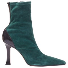 OLD CELINE Phoebe Philo Madame green suede square spool booties EU39