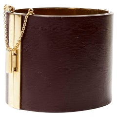 OLD CELINE Phoebe Philo Manchette burgundy leather gold metal cuff bangle S