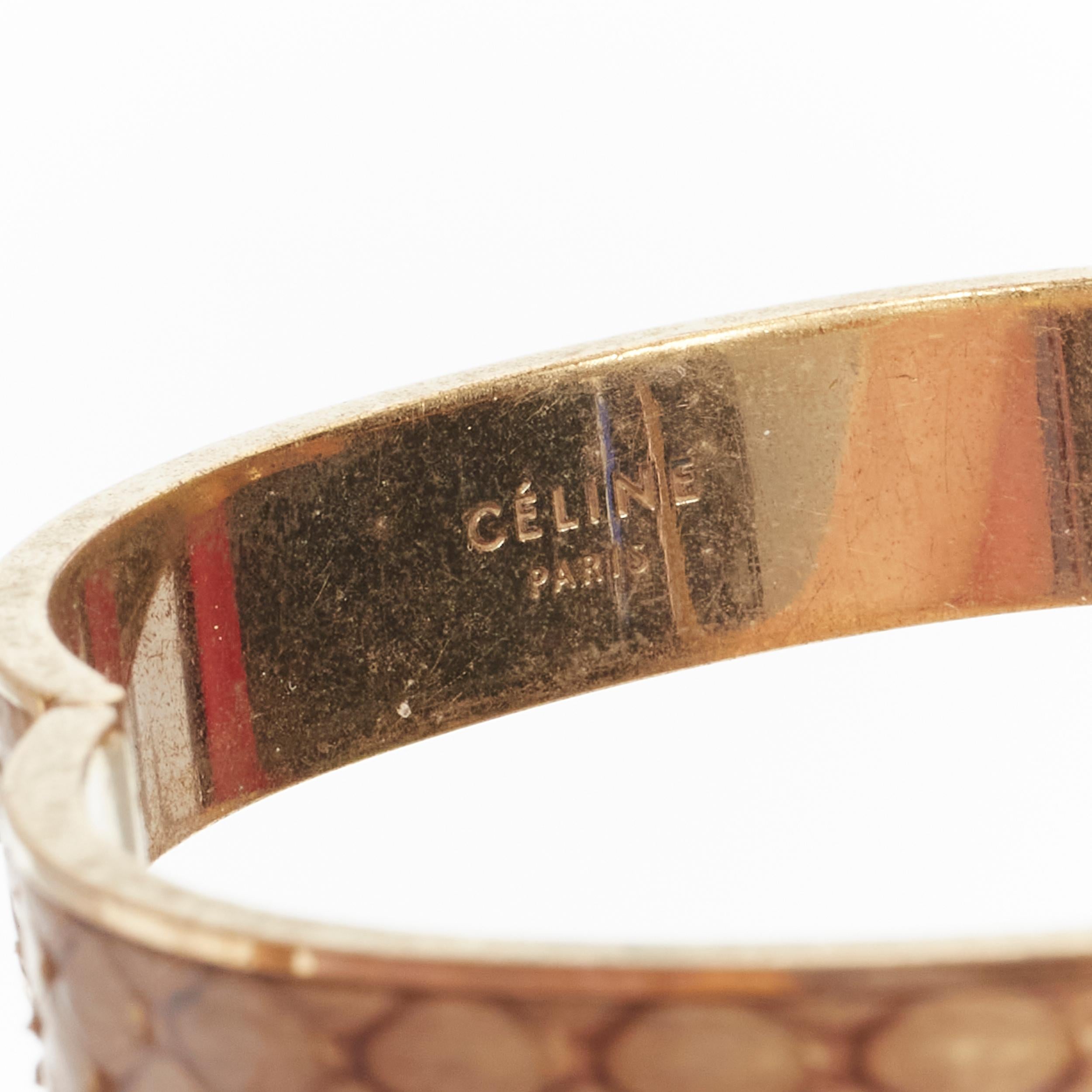 Women's OLD CELINE Phoebe Philo Manchette natural scaled leather gold metal cuff bangle