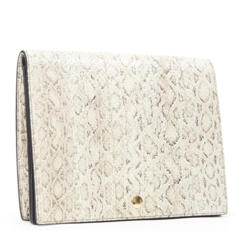 Beige OLD CELINE Phoebe Philo natural scaled leather double flap portfolio clutch bag For Sale