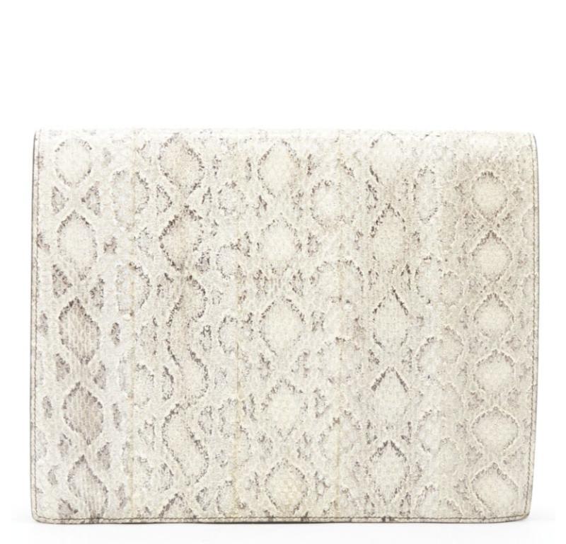 Women's OLD CELINE Phoebe Philo natural scaled leather double flap portfolio clutch bag For Sale