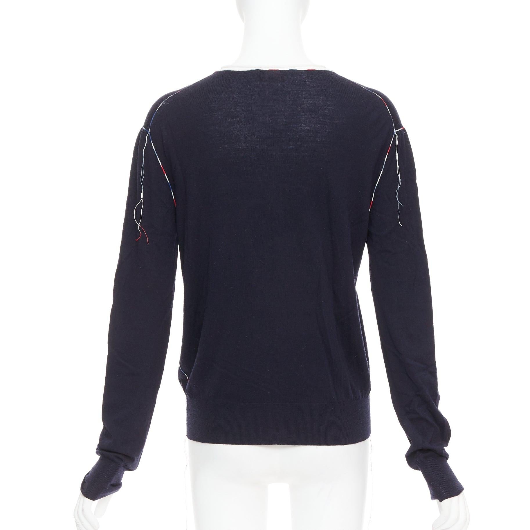 Women's OLD CELINE Phoebe Philo navy multicolor yarns anagram logo sweater For Sale