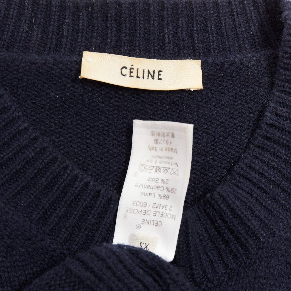 OLD Celine Phoebe Philo navy wool blend button side sweater XS en vente 3