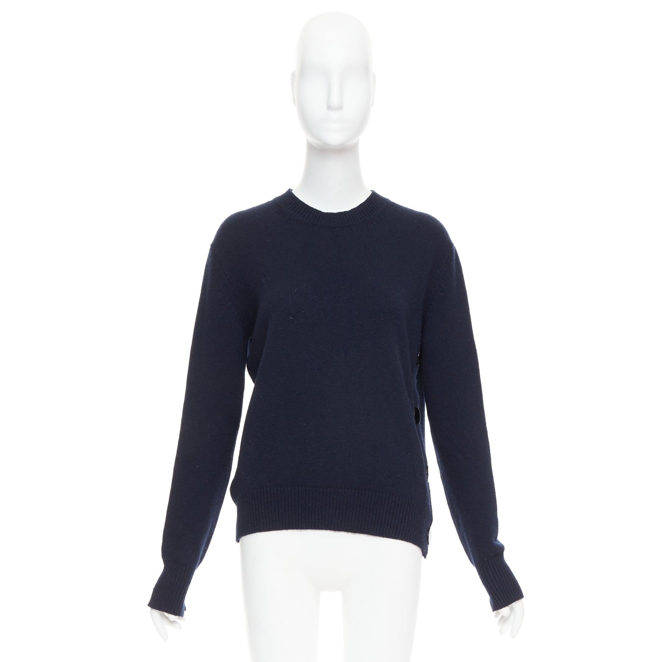 OLD Celine Phoebe Philo navy wool blend button side sweater XS en vente 4