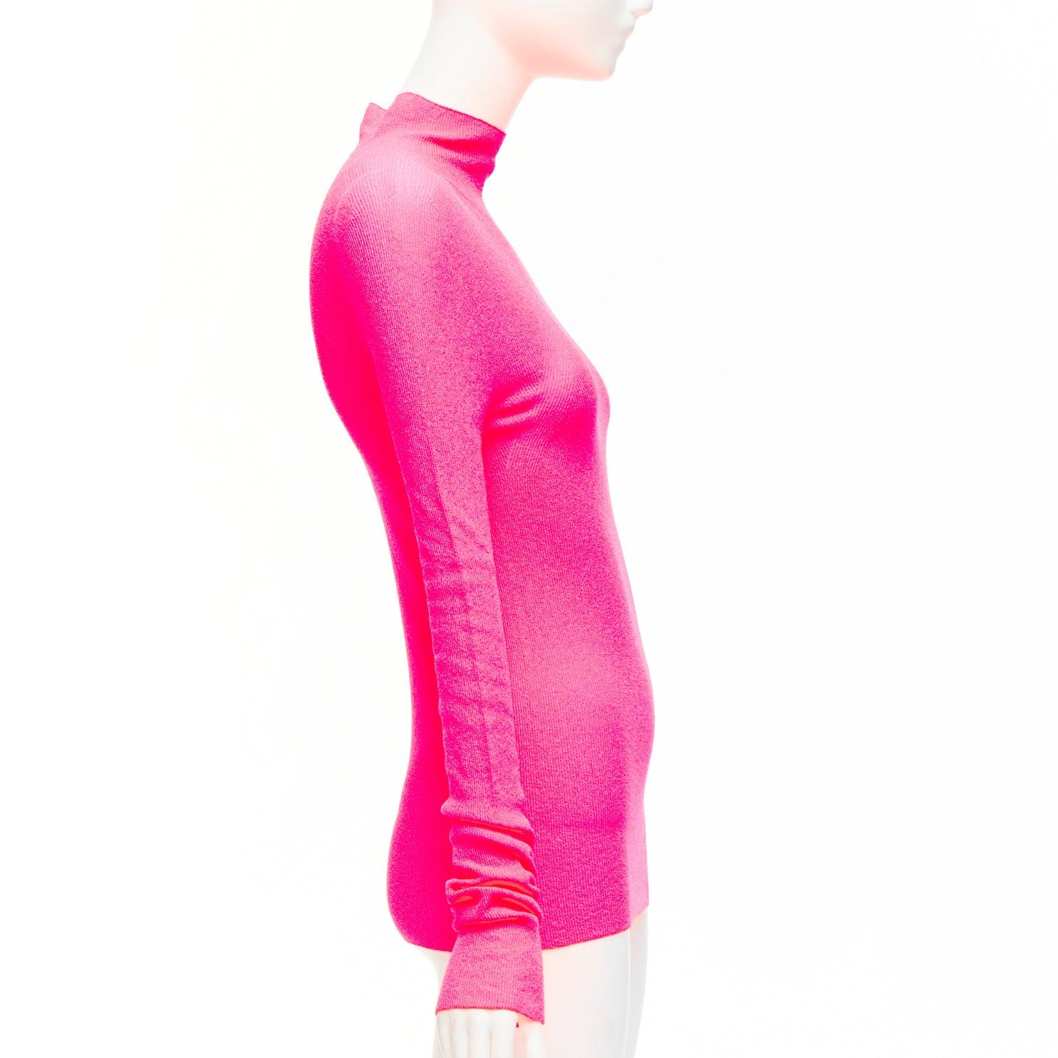 Women's OLD CELINE Phoebe Philo neon pink polyamide minimal long sleeve top S For Sale