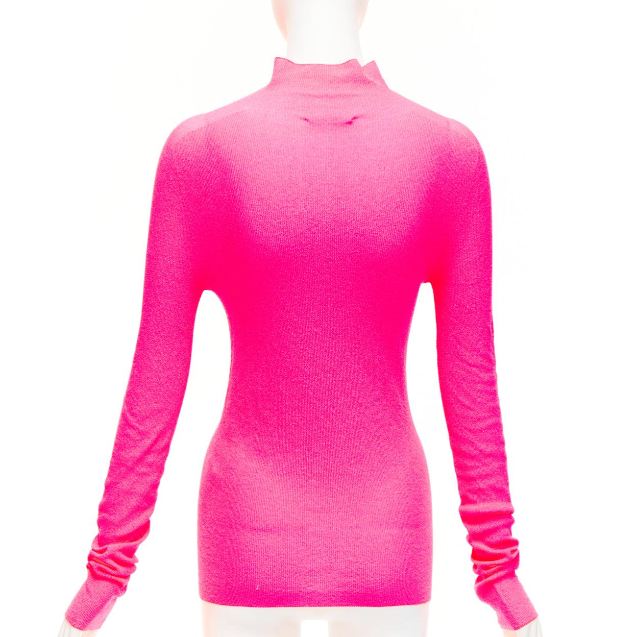 OLD CELINE Phoebe Philo neon pink polyamide minimal long sleeve top S For Sale 1