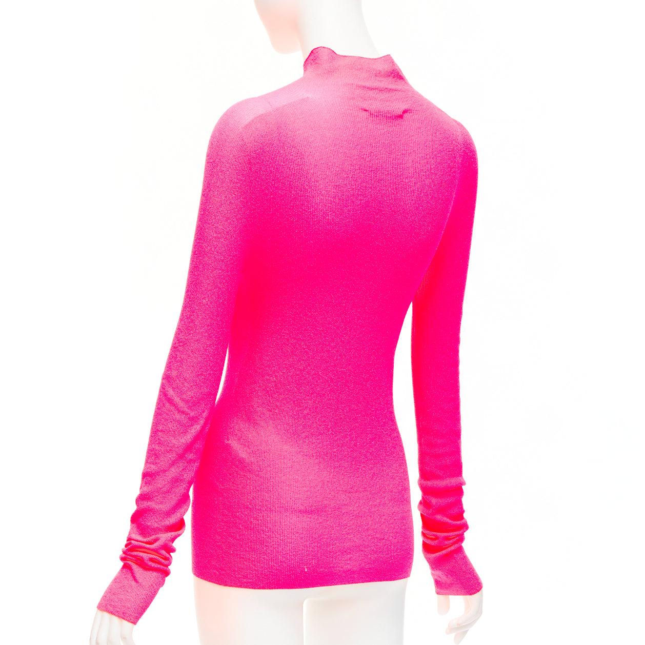 OLD CELINE Phoebe Philo neon pink polyamide minimal long sleeve top S For Sale 2