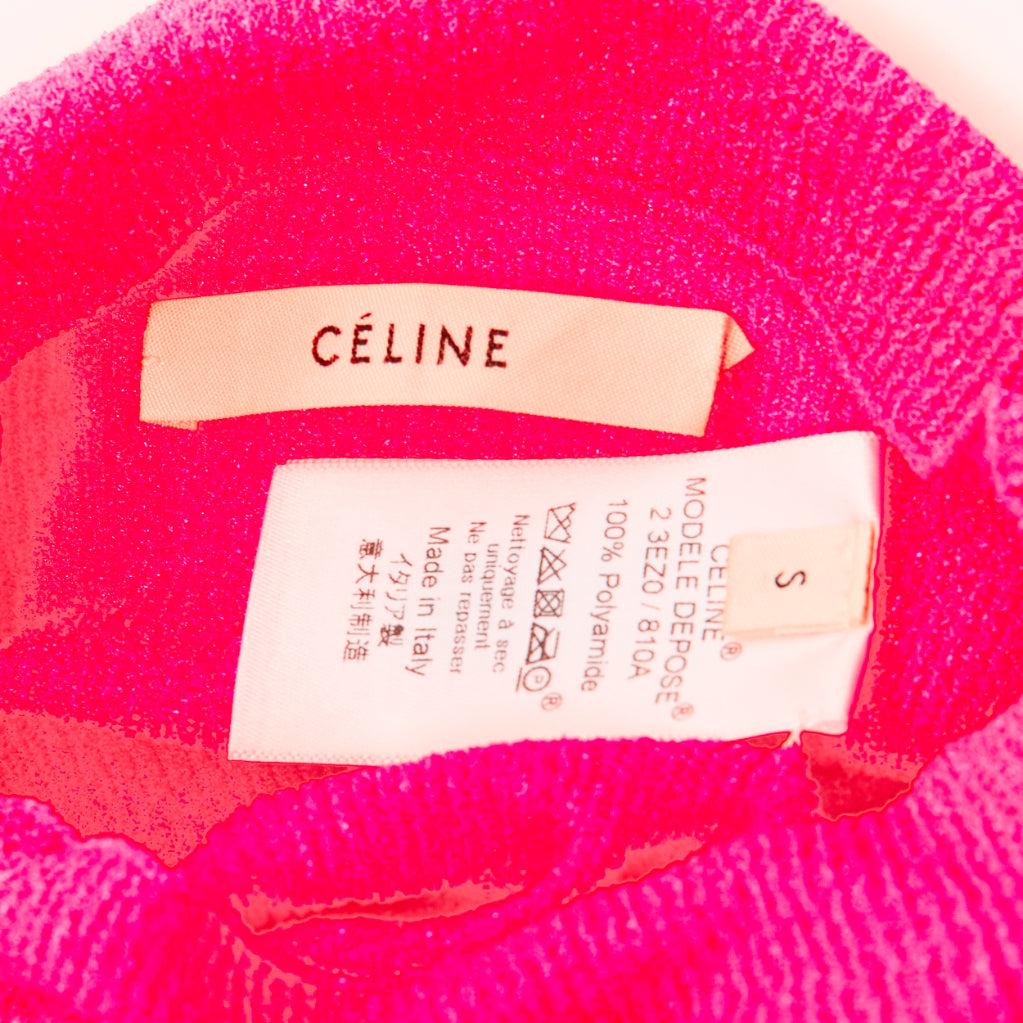 OLD Celine Phoebe Philo rosa neon, poliammide minimal, top a maniche lunghe S in vendita 3