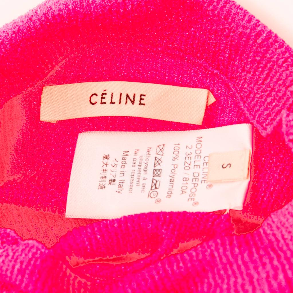 OLD CELINE Phoebe Philo neon pink polyamide minimal long sleeve top S For Sale 4