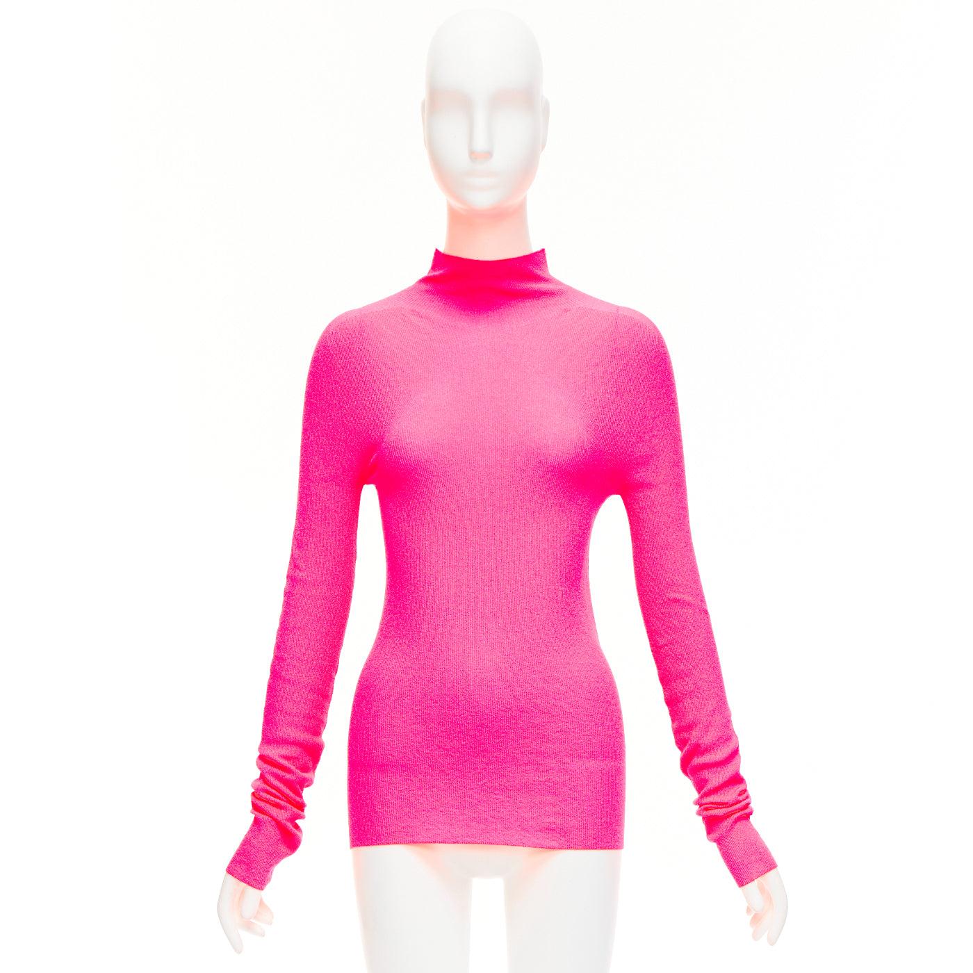OLD CELINE Phoebe Philo neon pink polyamide minimal long sleeve top S For Sale 5