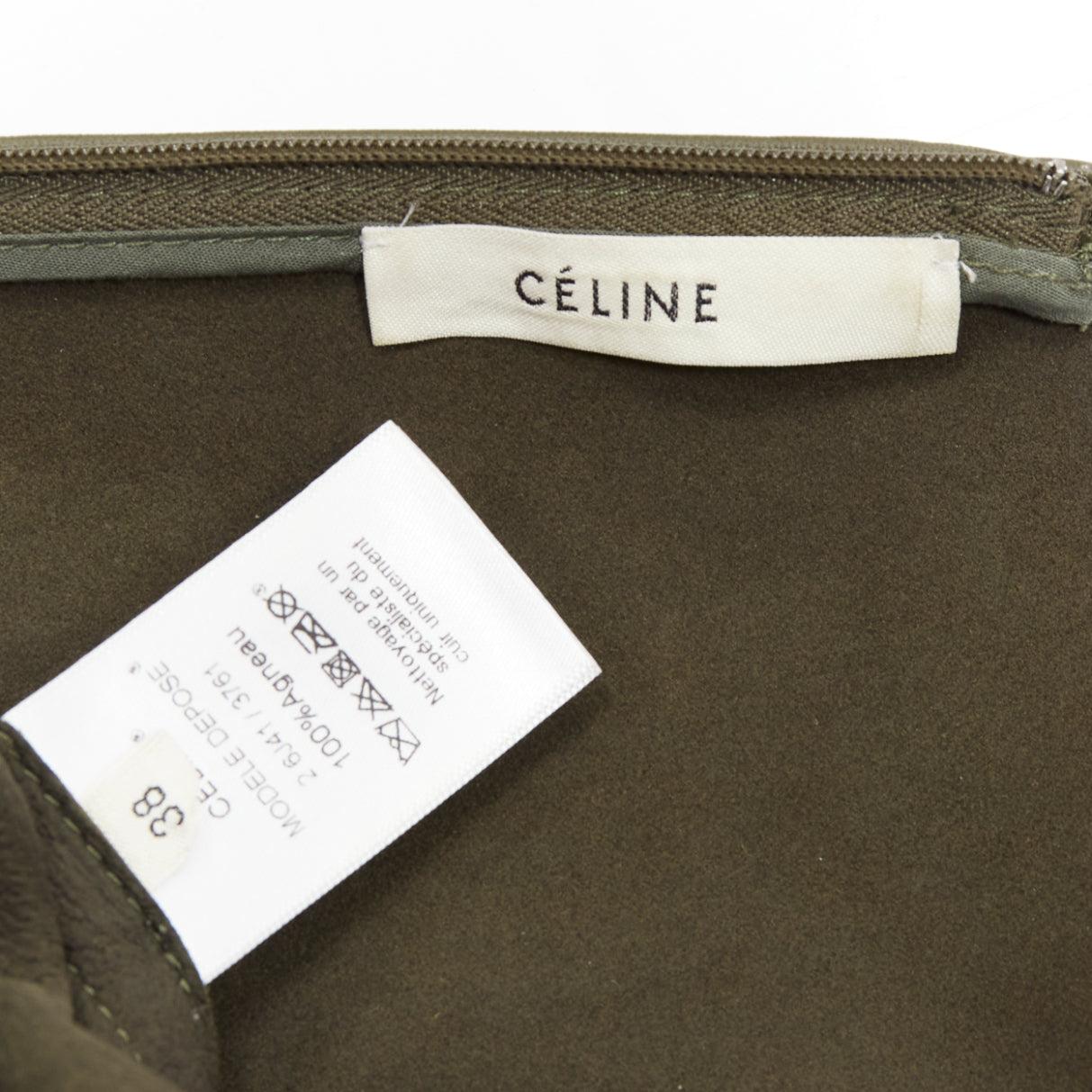 OLD CELINE Phoebe Philo olive green leather red cream trim mod dress FR38 M For Sale 3