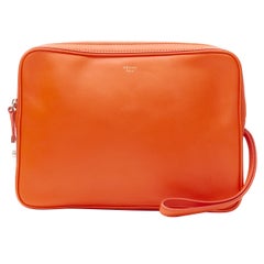 OLD CELINE Phoebe Philo orange leather silver lock Dragonne leather pouch clutch