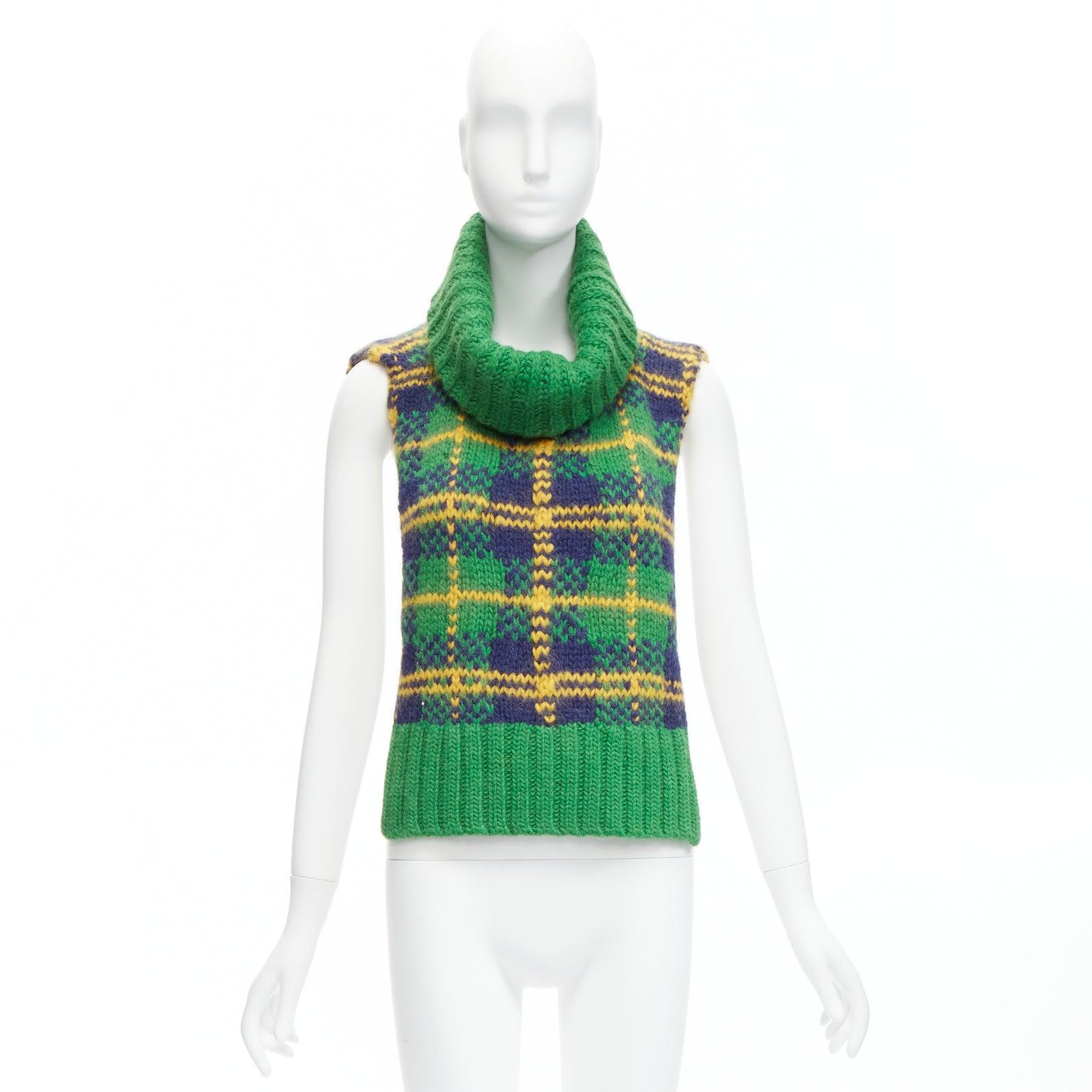 OLD CELINE Phoebe Philo plaid check wool blend turtleneck vest dickie scarf 5