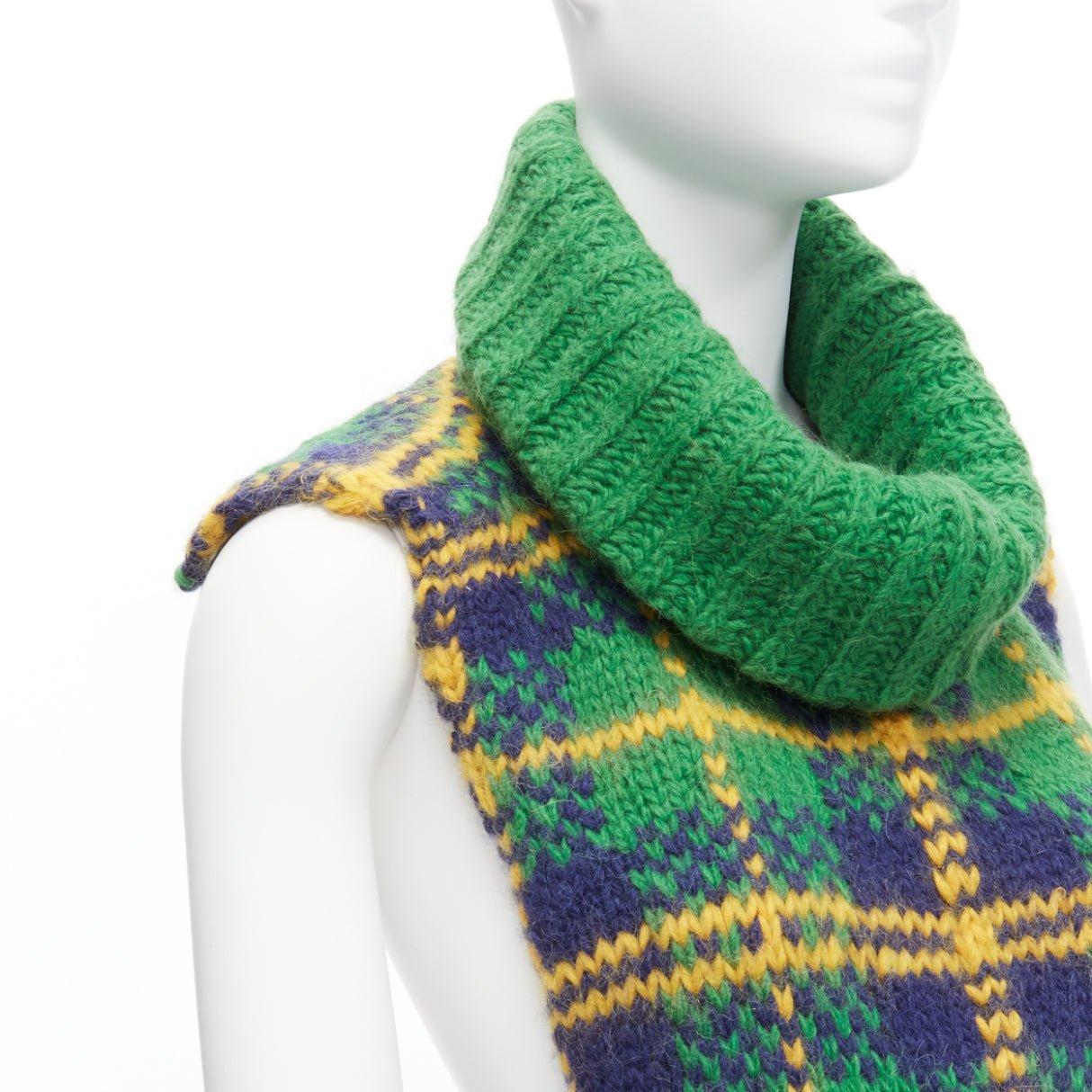 OLD CELINE Phoebe Philo plaid check wool blend turtleneck vest dickie scarf 3