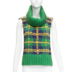 OLD CELINE Phoebe Philo plaid check wool blend turtleneck vest dickie scarf