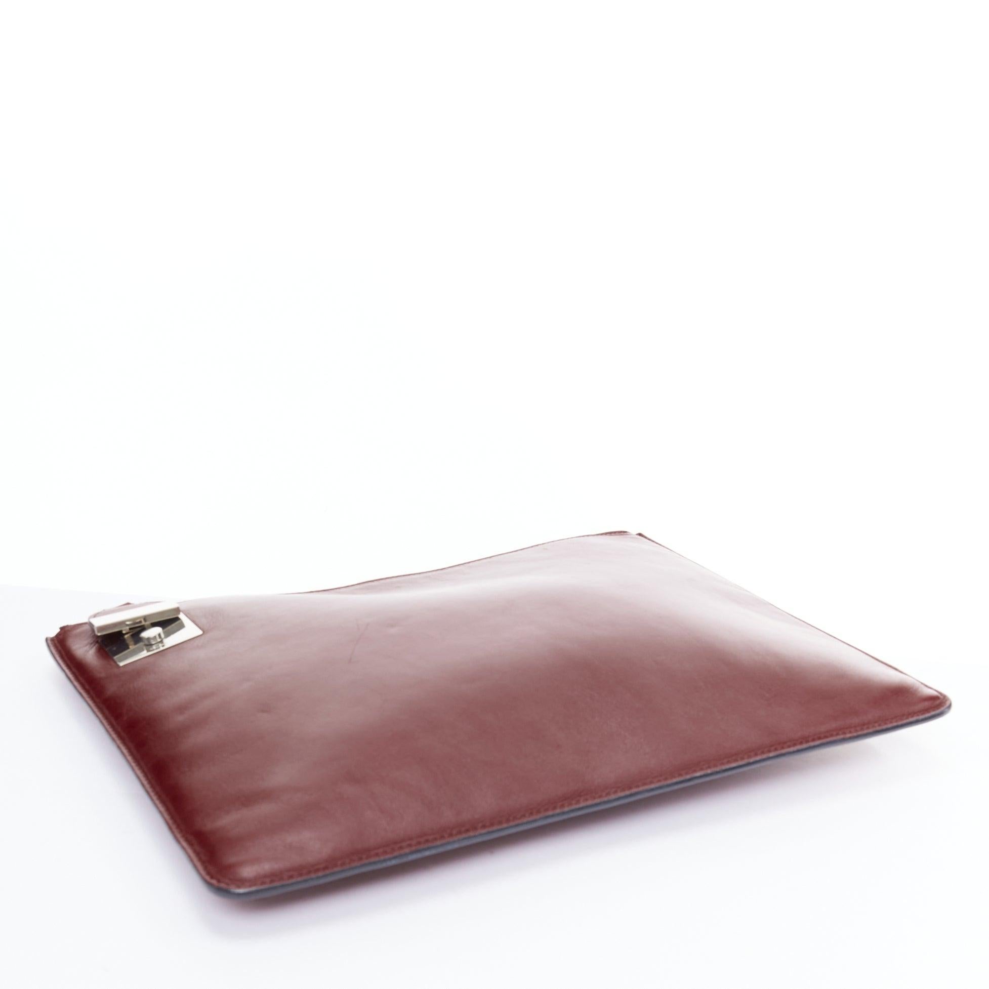 Women's OLD CELINE Phoebe Philo Portfolio burgundy silver metal trim zip clutch
