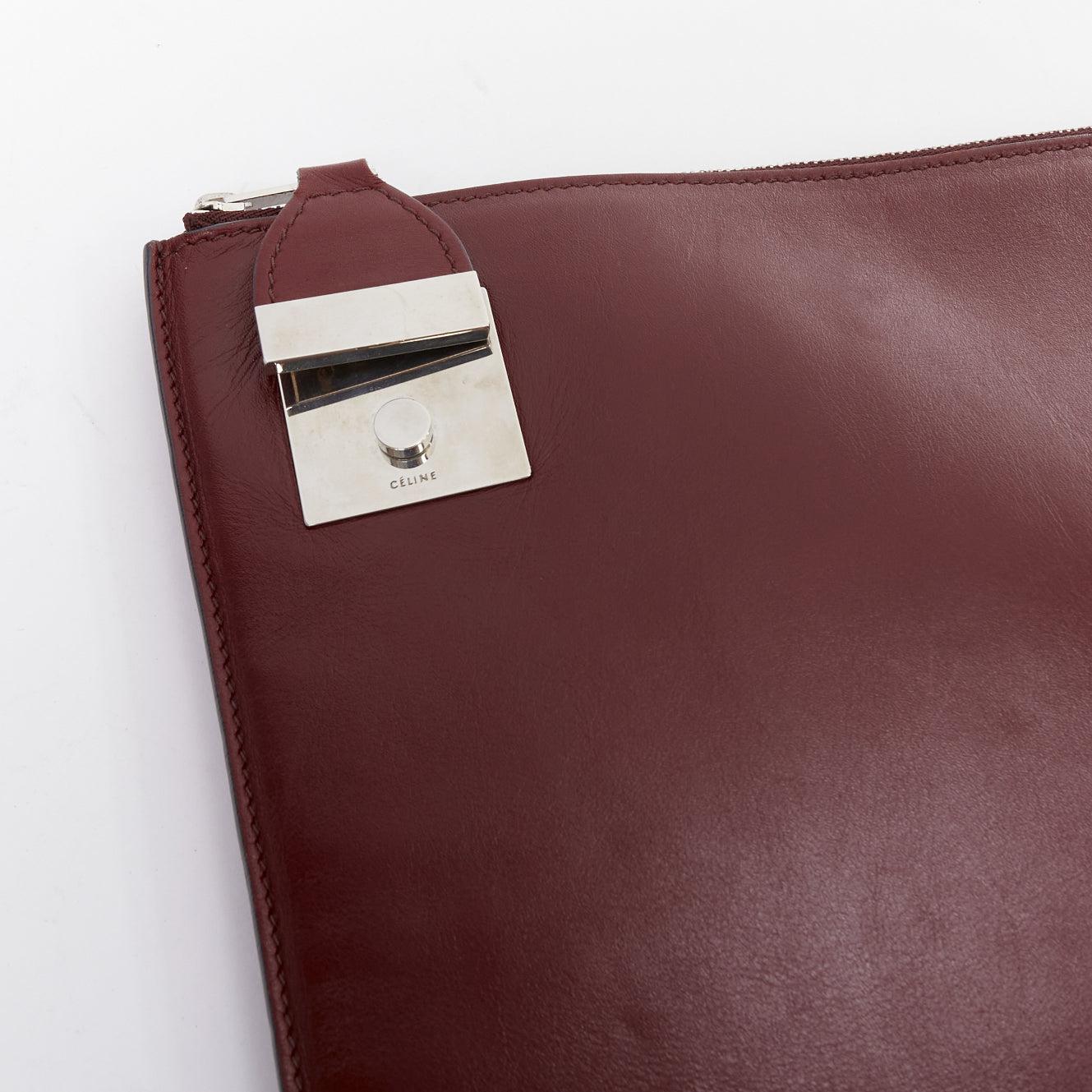 OLD CELINE Phoebe Philo Portfolio burgundy silver metal trim zip clutch 1