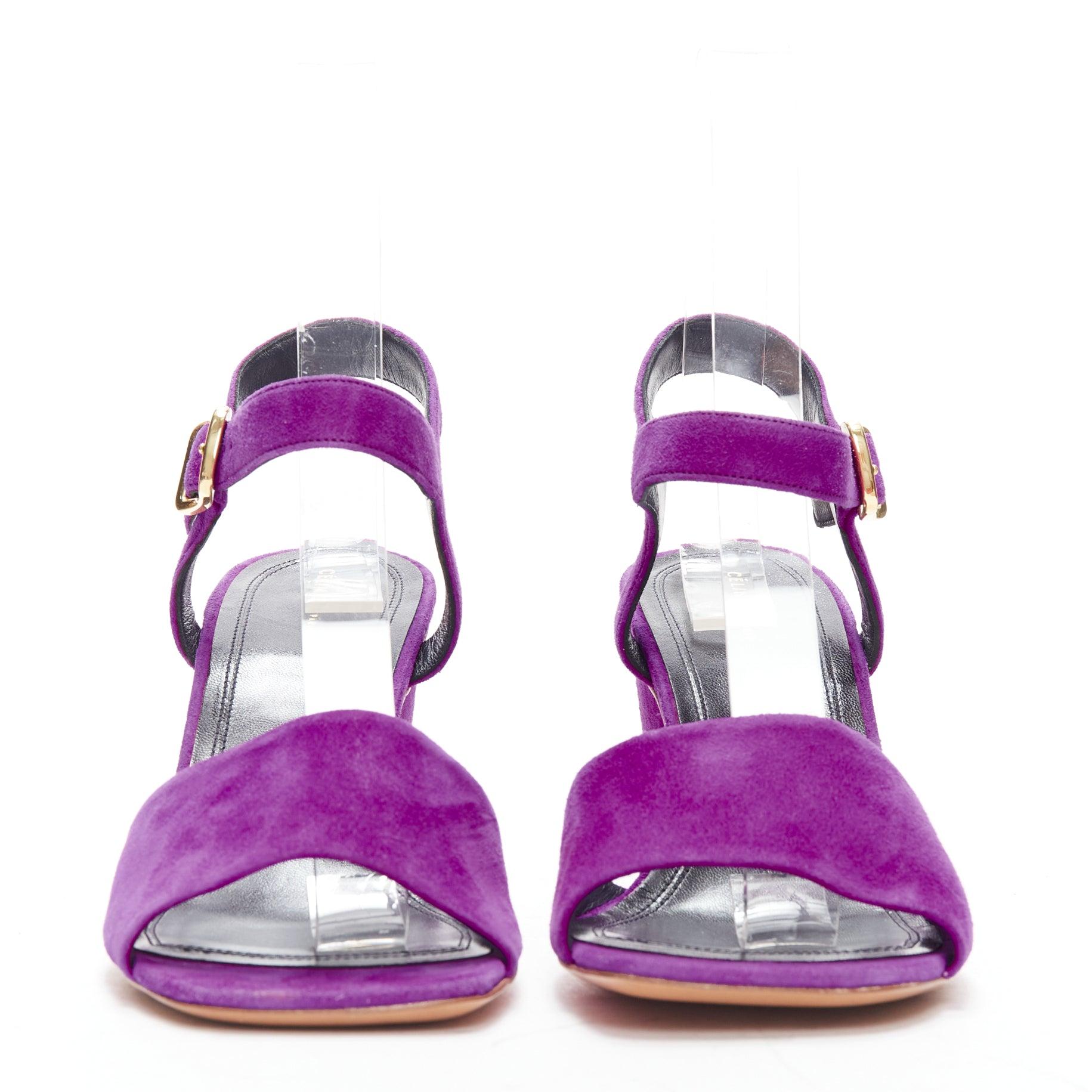 OLD CELINE Phoebe Philo purple suede gold buckle strappy sandal heels EU38 5