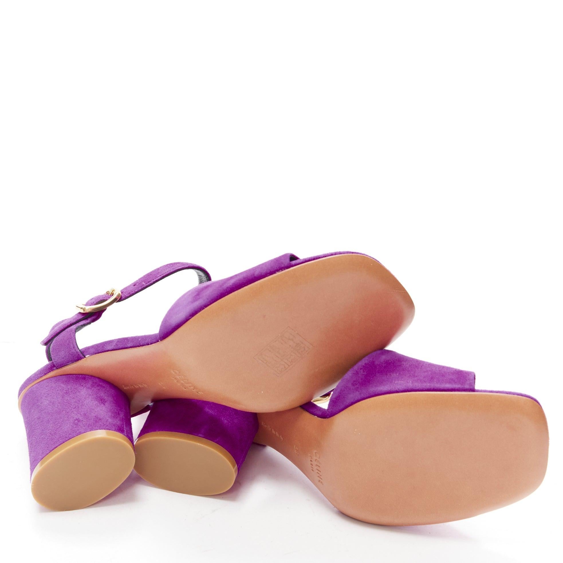 OLD CELINE Phoebe Philo purple suede gold buckle strappy sandal heels EU38 6