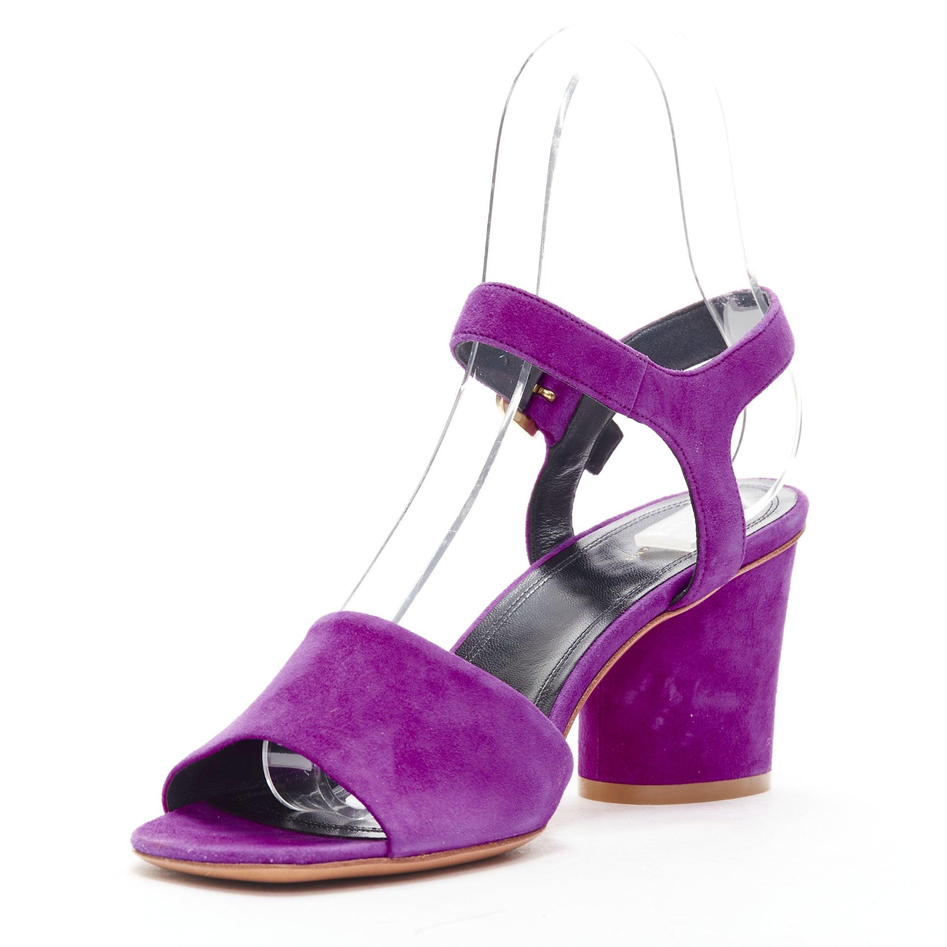 Purple OLD CELINE Phoebe Philo purple suede gold buckle strappy sandal heels EU38