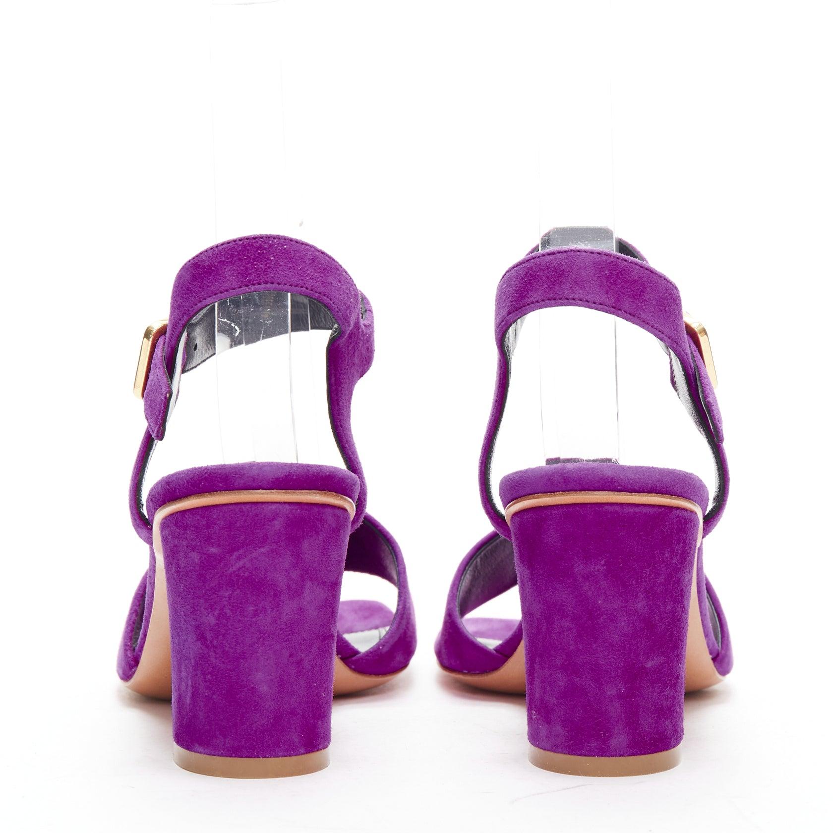 OLD CELINE Phoebe Philo purple suede gold buckle strappy sandal heels EU38 In Good Condition In Hong Kong, NT